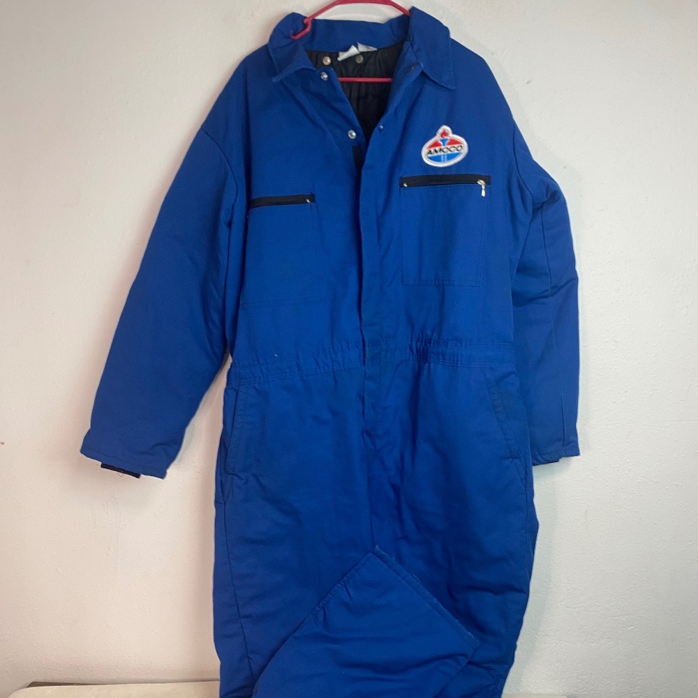 Vintage Amoco Patch Unitog USA  Insulated Coverall Navy L-RG Quilted Lining